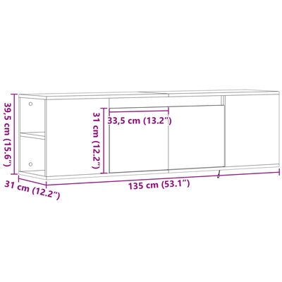 vidaXL Stenska TV omarica z LED lučkami betonsko siva 135x31x39,5 cm