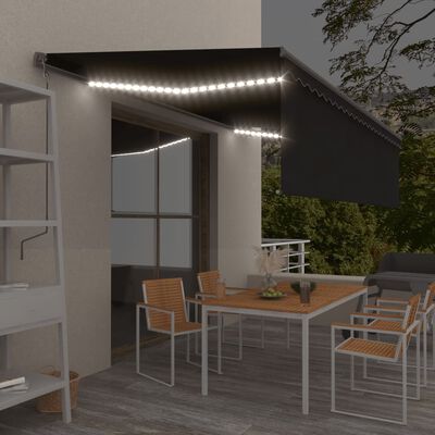 vidaXL Avtomatska tenda s senčilom LED + senzor 5x3 m antracitna