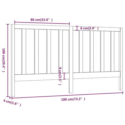 vidaXL Posteljno vzglavje črno 186x4x100 cm trdna borovina