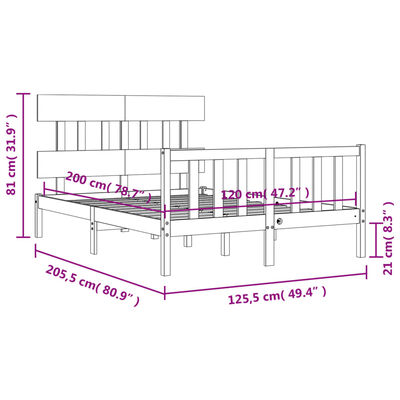 vidaXL Posteljni okvir z vzglavjem bel 120x200 cm trden les