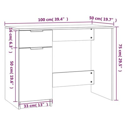 vidaXL Pisalna miza rjavi hrast 100x50x75 cm konstruiran les