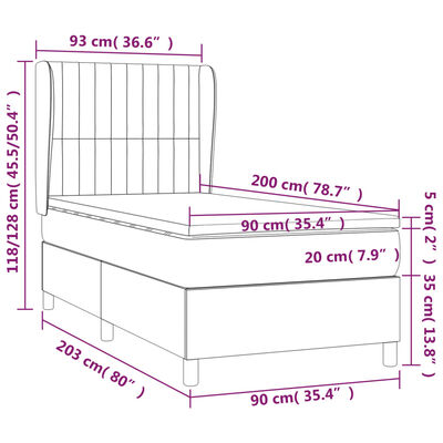 vidaXL Box spring postelja z vzmetnico svetlo siva 90x200 cm blago