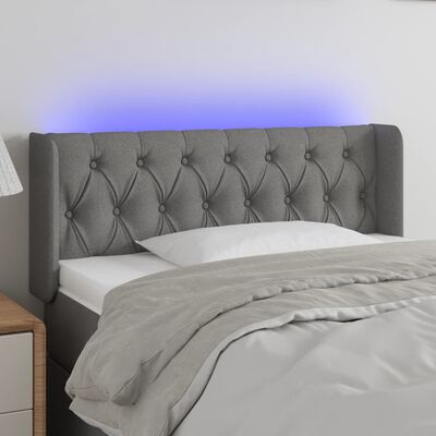 vidaXL LED posteljno vzglavje temno sivo 93x16x78/88 cm blago