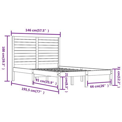 vidaXL Posteljni okvir črn iz trdnega lesa 140x190 cm