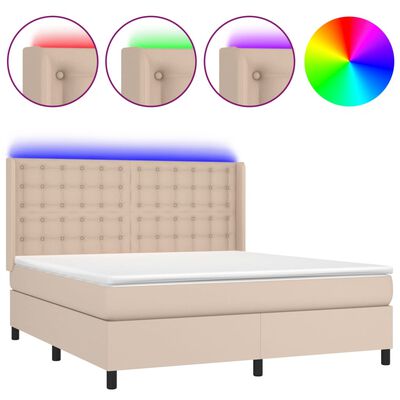 vidaXL Box spring postelja z vzmetnico LED kapučino 160x200 cm