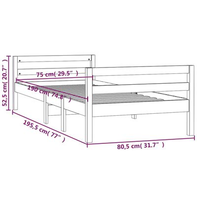 vidaXL Posteljni okvir brez vzmetnice 75x190 cm trdna borovina