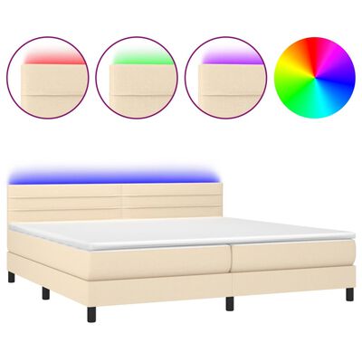 vidaXL Box spring postelja z vzmetnico LED krem 200x200 cm blago