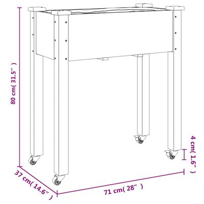 vidaXL Korito s podlogo in kolesi 71x37x80 cm trden les jelke