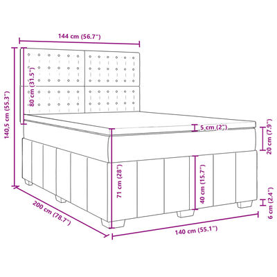 vidaXL Box spring postelja z vzmetnico temno siva 140x200 cm blago