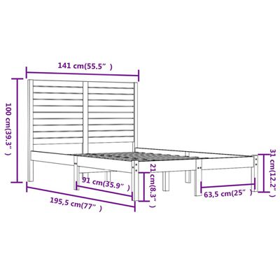 vidaXL Posteljni okvir bel iz trdnega lesa 135x190 cm