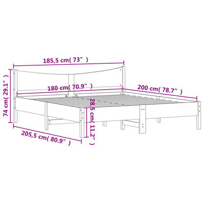 vidaXL Posteljni okvir brez vzmetnice bel 180x200 cm trdna borovina