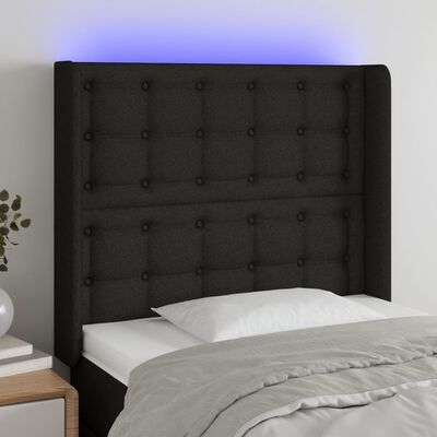 vidaXL LED posteljno vzglavje črno 83x16x118/128 cm blago