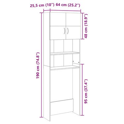 vidaXL Omara za pralni stroj sonoma hrast 64x25,5x190 cm iverna plošča