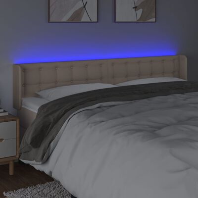 vidaXL LED posteljno vzglavje kapučino 183x16x78/88 cm umetno usnje