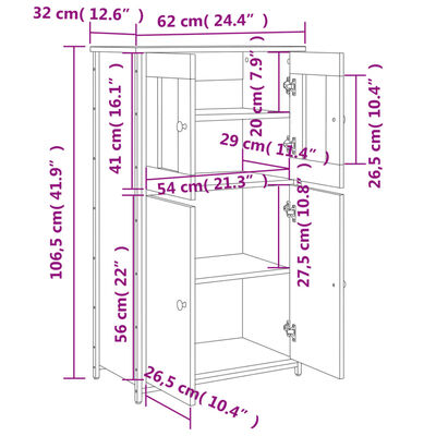 vidaXL Visoka omarica črna 62x32x106,5 cm inženirski les