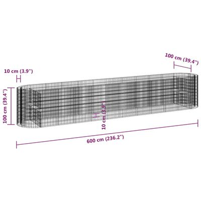 vidaXL Visoka greda gabion pocinkano železo 600x100x100 cm