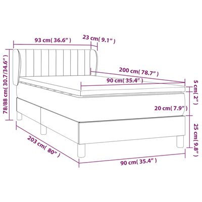 vidaXL Box spring postelja z vzmetnico svetlo siva 90x200 cm blago