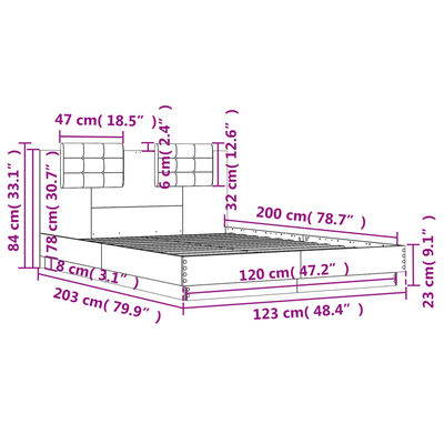 vidaXL Posteljni okvir z vzglavjem bel 120x200 cm inženirski les