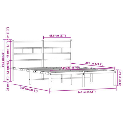 vidaXL Posteljni okvir brez vzmetnice z vzglavjem rjavi 140x200 cm