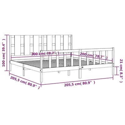 vidaXL Posteljni okvir z vzglavjem bel 200x200 cm trden les