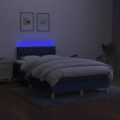 vidaXL Box spring postelja z vzmetnico LED modra 120x190 cm blago