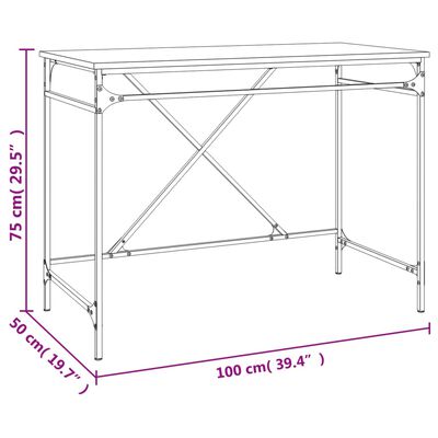 vidaXL Pisalna miza sonoma hrast 100x50x75 cm inženirski les in železo