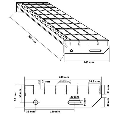 vidaXL Stopnica z rešetko 90x24x7 cm pocinkano jeklo