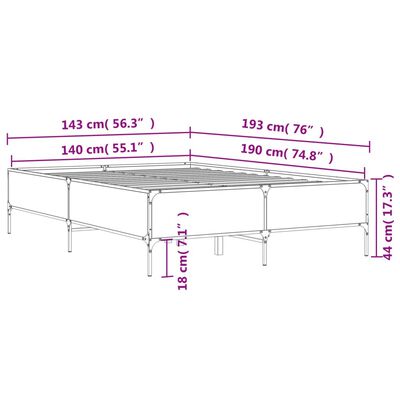 vidaXL Posteljni okvir siva sonoma 140x190 cm inž. les in kovina