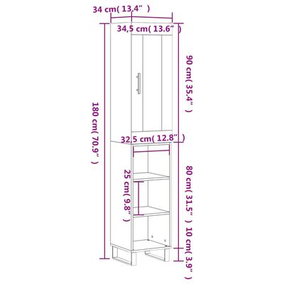 vidaXL Visoka omara visok sijaj bela 34,5x34x180 cm inženirski les