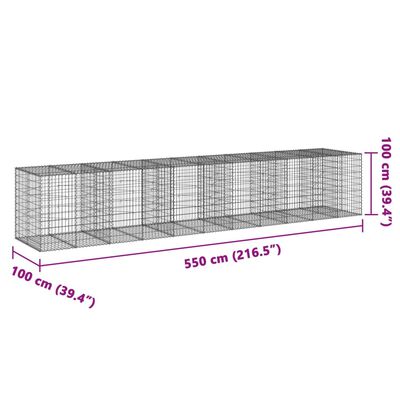 vidaXL Gabionska košara s pokrovom 550x100x100 cm pocinkano železo