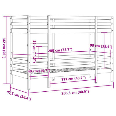 vidaXL Pograd bel 90x200 cm trdna borovina