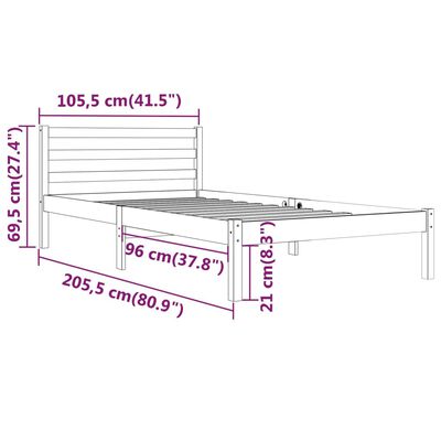 vidaXL Posteljni okvir iz trdne borovine 100x200 cm črn