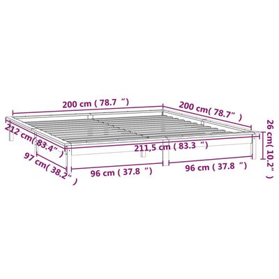 vidaXL LED posteljni okvir medeno rjav 200x200 cm trden les