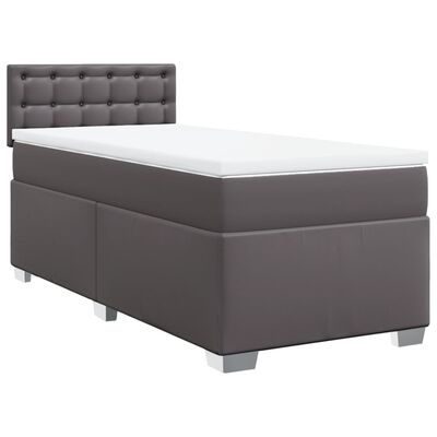 vidaXL Box spring postelja z vzmetnico siva 90x190 cm umetno usnje