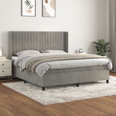 vidaXL Box spring postelja z vzmetnico svetlo siva 180x200 cm žamet