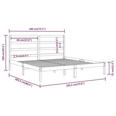 vidaXL Posteljni okvir siv iz trdnega lesa 180x200 cm