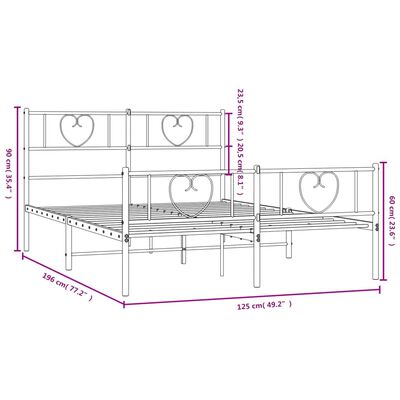 vidaXL Kovinski posteljni okvir z vzglavjem in vznožjem črn 120x190 cm