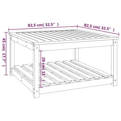 vidaXL Vrtna miza bela 82,5x82,5x45 cm trdna borovina