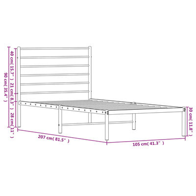 vidaXL Kovinski posteljni okvir z vzglavjem črn 100x200 cm