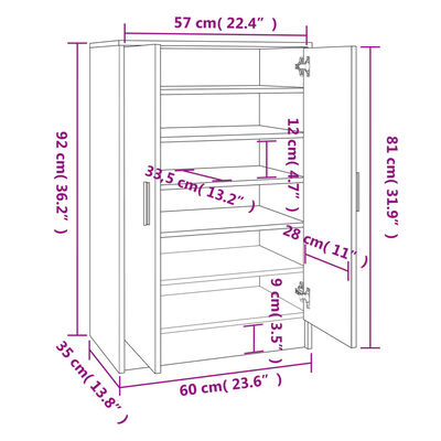 vidaXL Omarica za čevlje rjav hrast 60x35x92 cm konstruiran les