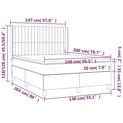 vidaXL Box spring postelja z vzmetnico LED temno modra 140x200cm žamet