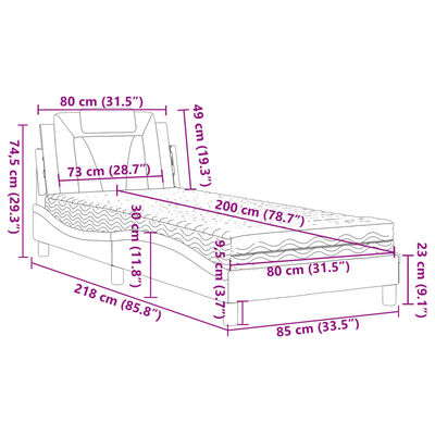 vidaXL Postelja z vzmetnico bela in črna 80x200 cm umetno usnje