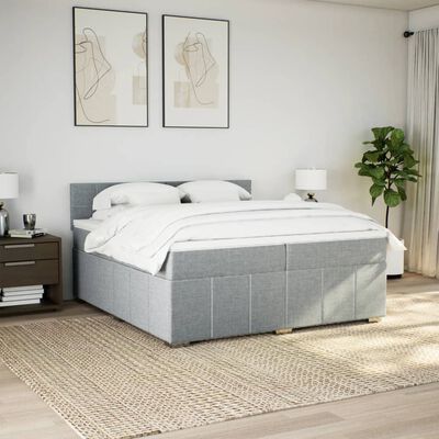 vidaXL Box spring postelja z vzmetnico svetlo siva 200x200 cm blago