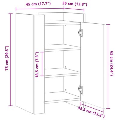 vidaXL Komoda bela 45x35x75 cm inženirski les