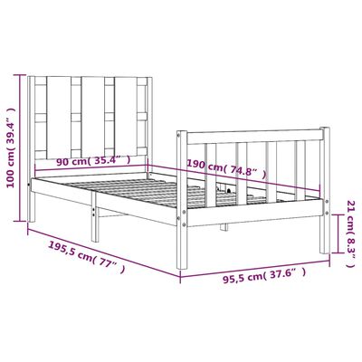 vidaXL Posteljni okvir z vzglavjem bel 90x190 cm trden les