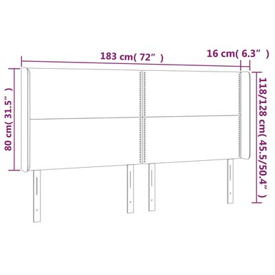 vidaXL LED posteljno vzglavje modro 183x16x118/128 cm blago