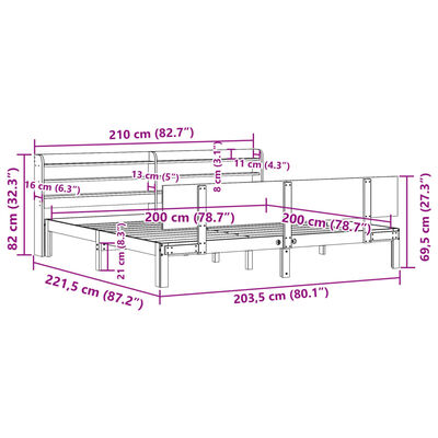 vidaXL Posteljni okvir z vzglavjem brez vzmetnice bel 200x200 cm