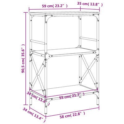 vidaXL Knjižna omara 3-nadstropna črna 59x35x90,5 cm inženirski les