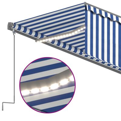 vidaXL Avtomatska tenda s senčilom LED + senzor 5x3 m modra in bela