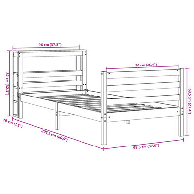 vidaXL Posteljni okvir brez vzmetnice 90x200 cm trdna borovina